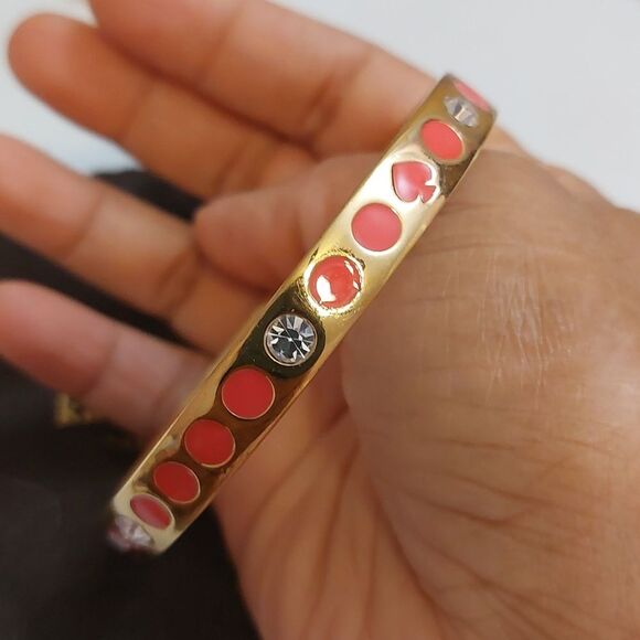 Kate Spade Enameled and Crystal Embellished Gold Tone Bangle Bracelet - Picture 4 of 5